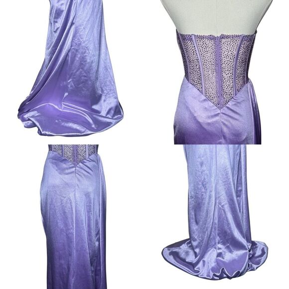 NWT Ladivine By Cinderella Divine Lavender Prom Long Gown Size 4 Satin Beaded - Picture 11 of 14